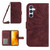 Samsung Galaxy S24+ 5G Skin Feel Sun Flower Embossed Flip Leather Phone Case with Lanyard - Wine Red