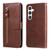 Samsung Galaxy S24+ Fashion Calf Texture Zipper Leather Phone Case - Brown