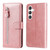 Samsung Galaxy S24+ Fashion Calf Texture Zipper Leather Phone Case - Rose Gold