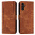 Samsung Galaxy S24+ Skin Feel Stripe Pattern Leather Phone Case with Long Lanyard - Brown