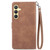 Samsung Galaxy S24 5G Embossed Flower Zipper Leather Phone Case - Brown