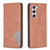 Samsung Galaxy S24 5G Rhombus Texture Magnetic Leather Phone Case - Brown