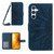Samsung Galaxy S24 5G Skin Feel Sun Flower Embossed Flip Leather Phone Case with Lanyard - Inky Blue