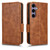 Samsung Galaxy S24 5G Symmetrical Triangle Leather Phone Case - Brown