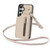 Samsung Galaxy S24 5G YM006 Skin Feel Zipper Card Bag Phone Case with Dual Lanyard - Apricot