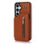 Samsung Galaxy S24 5G YM006 Skin Feel Zipper Card Bag Phone Case with Dual Lanyard - Brown
