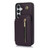 Samsung Galaxy S24 5G YM006 Skin Feel Zipper Card Bag Phone Case with Dual Lanyard - Dark Purple