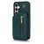 Samsung Galaxy S24 5G YM006 Skin Feel Zipper Card Bag Phone Case with Dual Lanyard - Green