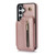 Samsung Galaxy S24 5G YM006 Skin Feel Zipper Card Bag Phone Case with Dual Lanyard - Rose Gold