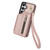 Samsung Galaxy S24 5G YM006 Skin Feel Zipper Card Bag Phone Case with Dual Lanyard - Rose Gold