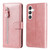 Samsung Galaxy S24 Fashion Calf Texture Zipper Leather Phone Case - Rose Gold