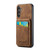 Samsung Galaxy A14 5G Fierre Shann Crazy Horse Card Holder Back Cover PU Phone Case - Brown