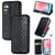 Samsung Galaxy A25 5G Cubic Grid Pressed Magnetic Leather Phone Case - Black