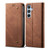 Samsung Galaxy A25 5G Denim Texture Casual Style Horizontal Flip Leather Case - Brown