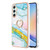 Samsung Galaxy A25 5G Electroplating Marble IMD TPU Phone Case with Ring Holder - Green 004