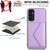 Samsung Galaxy A25 5G Rhombic Texture Card Bag RFID Phone Case with Long Lanyard - Light Purple