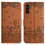 Samsung Galaxy A15 5G Cat Embossing Pattern Leather Phone Case with Lanyard - Brown