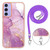 Samsung Galaxy A15 5G Electroplating Marble Dual-side IMD Phone Case with Lanyard - Purple 001