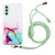 Samsung Galaxy A15 5G Hollow Marble Pattern TPU Phone Case with Neck Strap Rope - Green