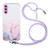 Samsung Galaxy A15 5G Hollow Marble Pattern TPU Phone Case with Neck Strap Rope - Pink