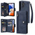 Samsung Galaxy A15 5G Rivet Buckle 9 Cards 3-Fold Wallet Leather Phone Case - Blue