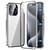 Fusion360 iPhone 15 Pro Max Magnetic Double-buckle HD Tempered Glass Phone Case - Silver
