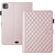 iPad Pro 13 2024 Rhombus Lattice Leather Smart Tablet Case - Rose Gold