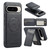 Google Pixel 9 Fierre Shann Oil Wax Cow Leather Magnetic Card Holder Phone Case - Black