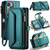 iPhone 15 CaseMe C36 Card Slots Zipper Wallet RFID Anti-theft Leather Phone Case - Blue-green