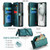 iPhone 15 CaseMe C36 Card Slots Zipper Wallet RFID Anti-theft Leather Phone Case - Blue-green