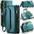 Samsung Galaxy S21 FE 5G CaseMe C36 Card Slots Zipper Wallet RFID Anti-theft Leather Phone Case - Blue-green