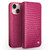 iPhone 15 Plus QIALINO Little Crocodile Texture Genuine Leather Phone Case - Rose Red