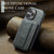 iPhone 16 Pro Fierre Shann Oil Wax Cow Leather Card Holder Back Phone Case - Grey