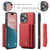 iPhone 16 Pro DG.MING M2 Series 3-Fold Card Bag Wallet Leather Phone Case - Red