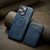 iPhone 16 Pro Fierre Shann Oil Wax Cow Leather Magnetic Card Holder Phone Case - Blue iPhone 16 Pro Fierre Shann Oil Wax Cow Leather Magnetic Card Holder Phone Case - Blue