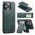 iPhone 16 Pro Fierre Shann Oil Wax Cow Leather Magnetic Card Holder Phone Case - Green