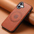 iPhone 16 Denior Cowhide Texture Leather MagSafe Phone Case - Brown