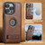 iPhone 16 Suteni G2 Magsafe Oil Wax Leather Back Phone Case with Holder - Brown