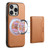 iPhone 16 Pro Denior Cowhide Texture Leather MagSafe Detachable Wallet Phone Case - Khaki