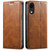 iPhone XR Suteni J02 Oil Wax Wallet Leather Phone Case - Brown