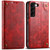 Samsung Galaxy S22 5G Suteni Baroque Calf Texture Buckle Wallet Leather Phone Case - Red