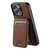 iPhone 15 Suteni H16 Litchi Texture Leather Detachable Wallet Back Phone Case - Brown