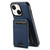 iPhone 14 Plus Suteni H18 Cross Grain MagSafe Wallet Leather Phone Case - Blue