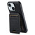iPhone 15 Plus Suteni H18 Cross Grain MagSafe Wallet Leather Phone Case - Black