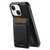 iPhone 15 Plus Suteni H17 Cross Grain Leather MagSafe Detachable Wallet Phone Case - Black