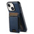 iPhone 15 Plus Suteni H17 Cross Grain Leather MagSafe Detachable Wallet Phone Case - Blue