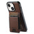 iPhone 15 Plus Suteni H17 Cross Grain Leather MagSafe Detachable Wallet Phone Case - Brown