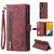 Samsung Galaxy A16 5G Nine Card Zipper Bag Leather Phone Case with Lanyard - Wine Red