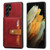 Samsung Galaxy S25 Ultra 5G Calfskin Card Slot TPU Hybrid PU Phone Case - Red