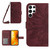 Samsung Galaxy S25 Ultra 5G Skin Feel Sun Flower Embossed Flip Leather Phone Case with Lanyard - Wine Red